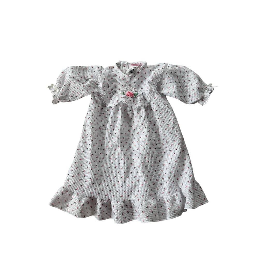 Vintage My Twinn Doll Nightgown Dress Floral Waffle Knit Cottagecore Pink Rose